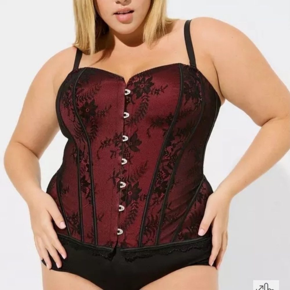 Chic Burgundy and Black Lace Corset